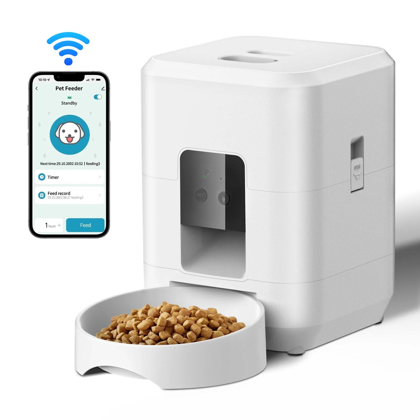 2L cat and dog food dispenser automatic white