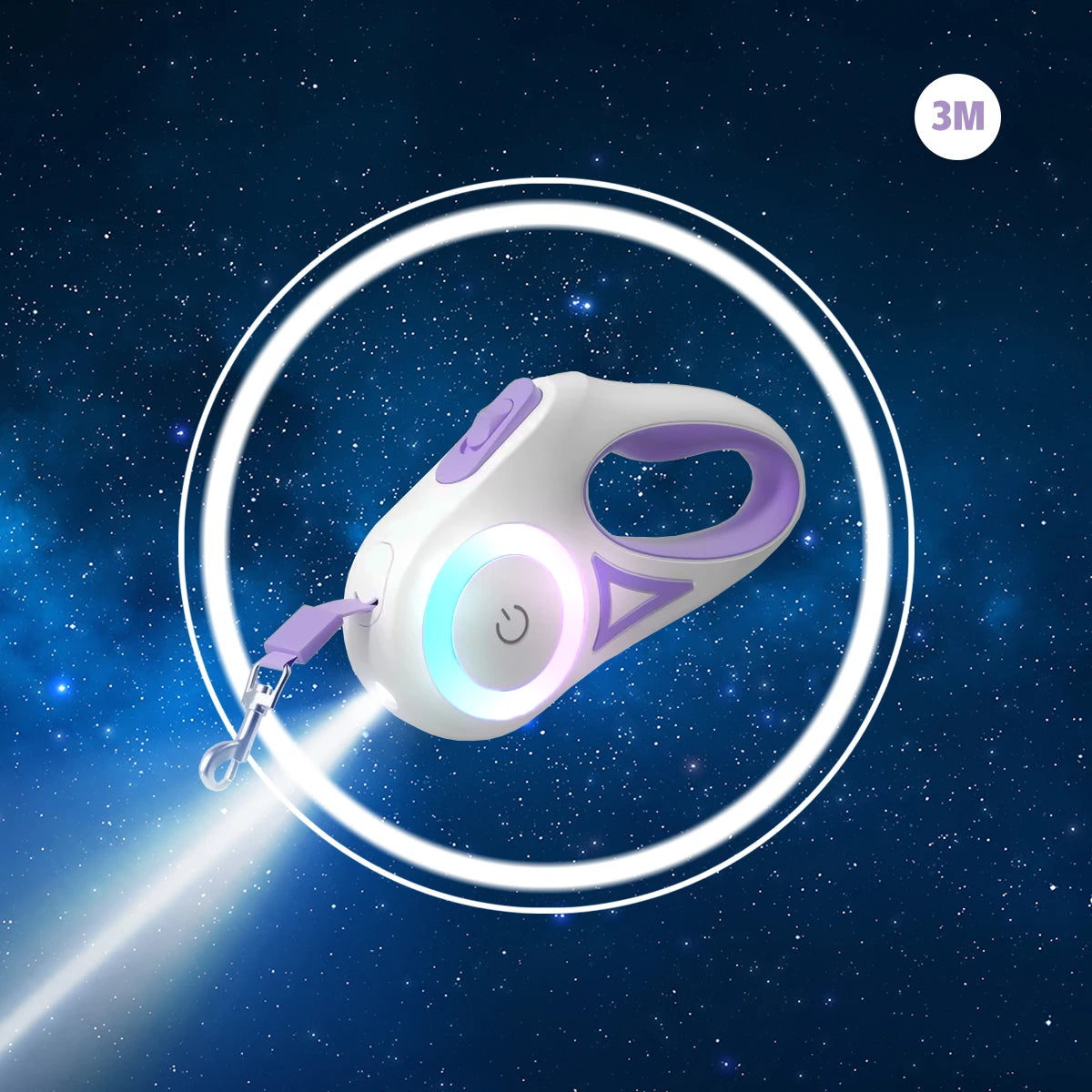 Pet leash with light on a starry night background