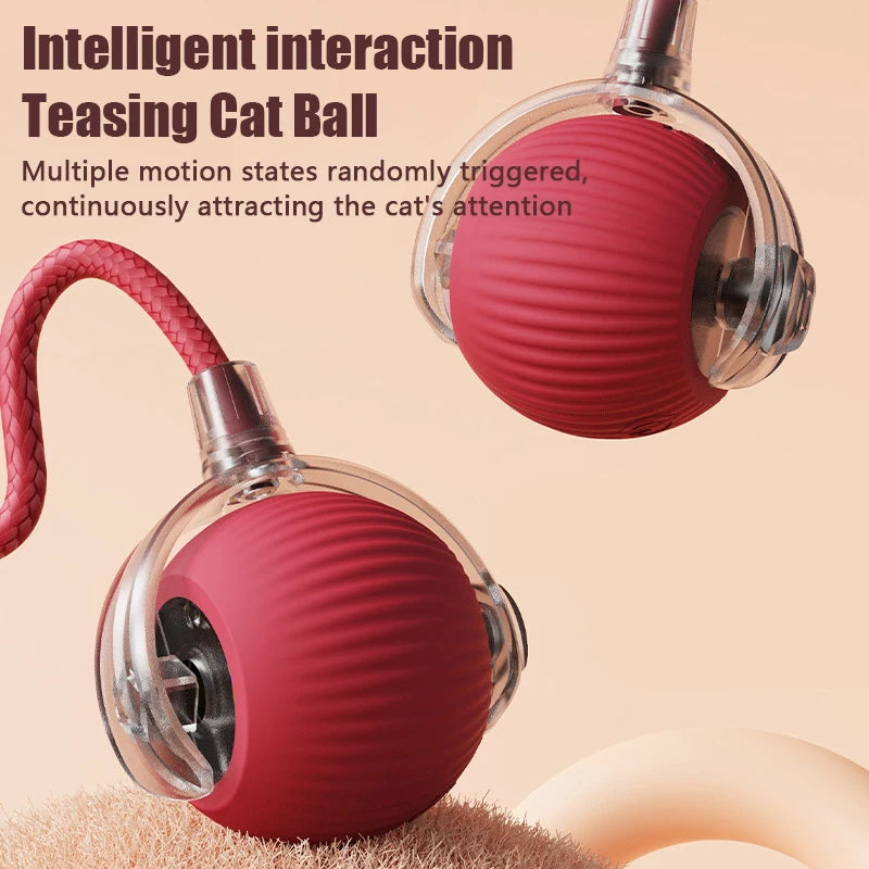 Smart Interactive Cat Ball – Automatic Rolling Rechargeable Toy with Tail