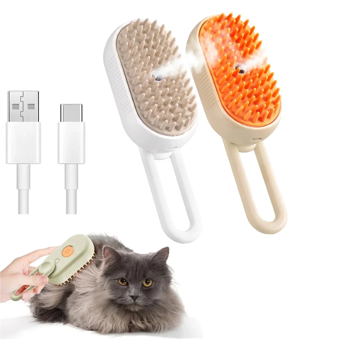 Steam Pet Grooming Brush – 3-in-1 Rechargeable Deshedding & Massage Brush for Cats & Dogs