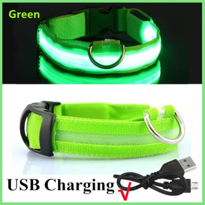 USB Rechargeable LED Dog & Cat Safety Collar – Luminous Flashing Pet Collar for Night Walks