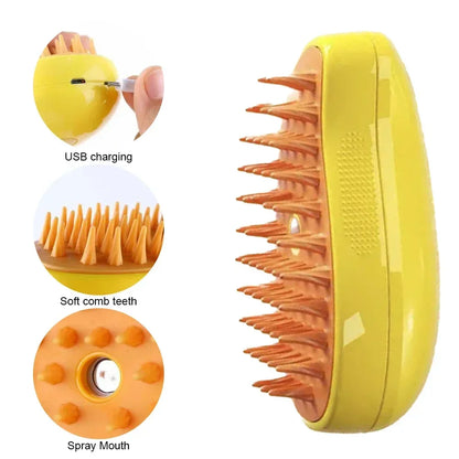 Steam Pet Grooming Brush – 3-in-1 Rechargeable Deshedding & Massage Brush for Cats & Dogs