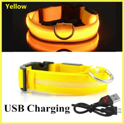 USB Rechargeable LED Dog & Cat Safety Collar – Luminous Flashing Pet Collar for Night Walks