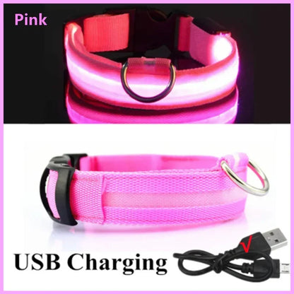 USB Rechargeable LED Dog & Cat Safety Collar – Luminous Flashing Pet Collar for Night Walks