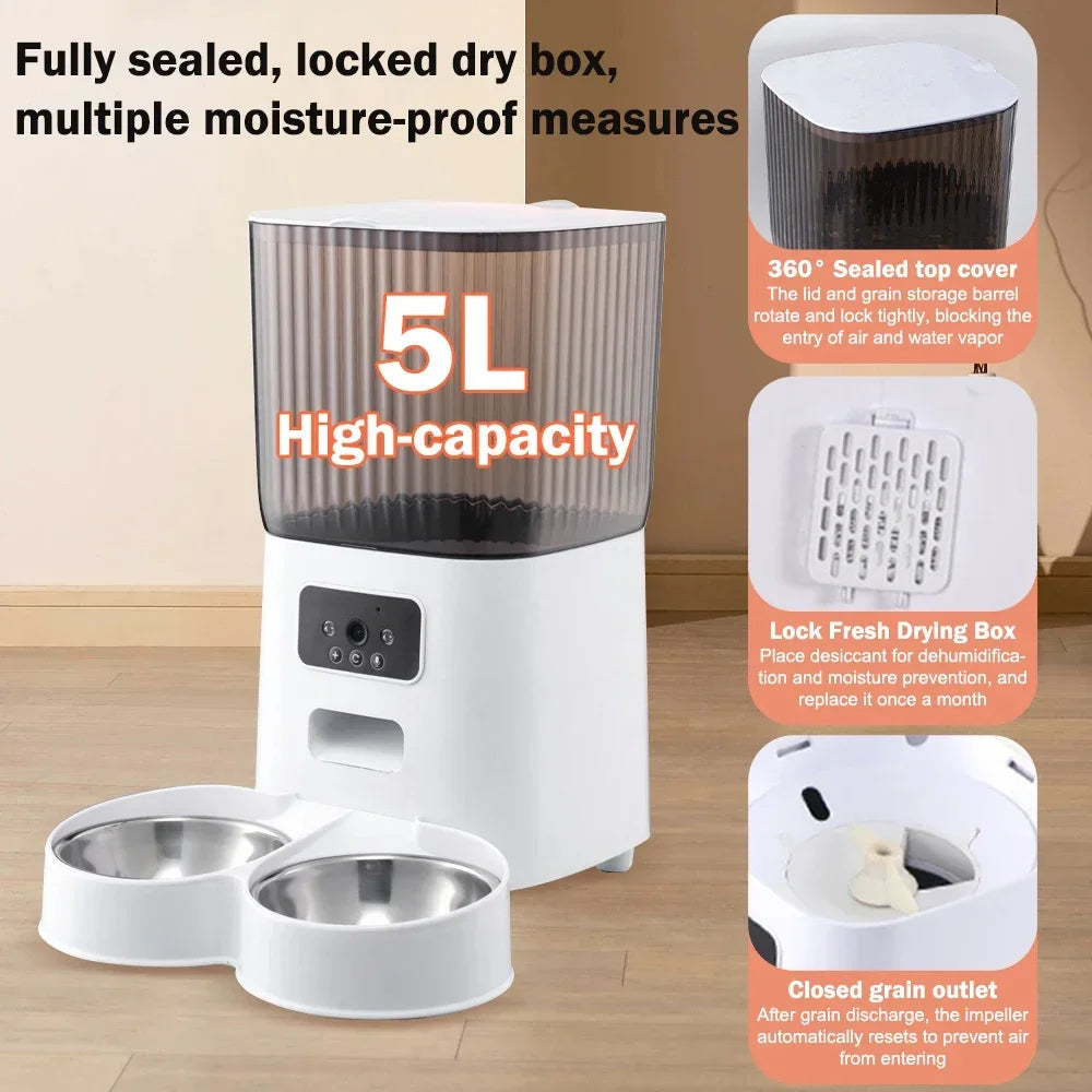 5L WiFi Smart Pet Feeder with HD Camera – Automatic Dog &amp; Cat Food Dispenser