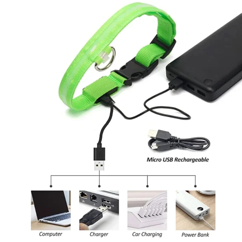 Smart LED Dog Collar – USB Rechargeable, 3 Light Modes, Anti-Lost Night Safety Collar