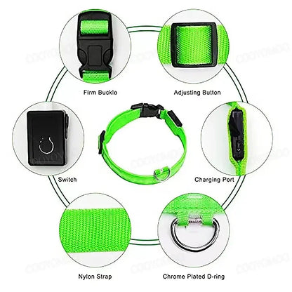 USB Rechargeable LED Dog & Cat Safety Collar – Luminous Flashing Pet Collar for Night Walks