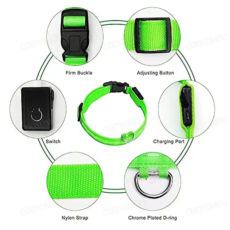 Smart LED Dog Collar – USB Rechargeable, 3 Light Modes, Anti-Lost Night Safety Collar