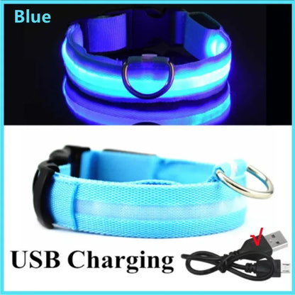 USB Rechargeable LED Dog & Cat Safety Collar – Luminous Flashing Pet Collar for Night Walks