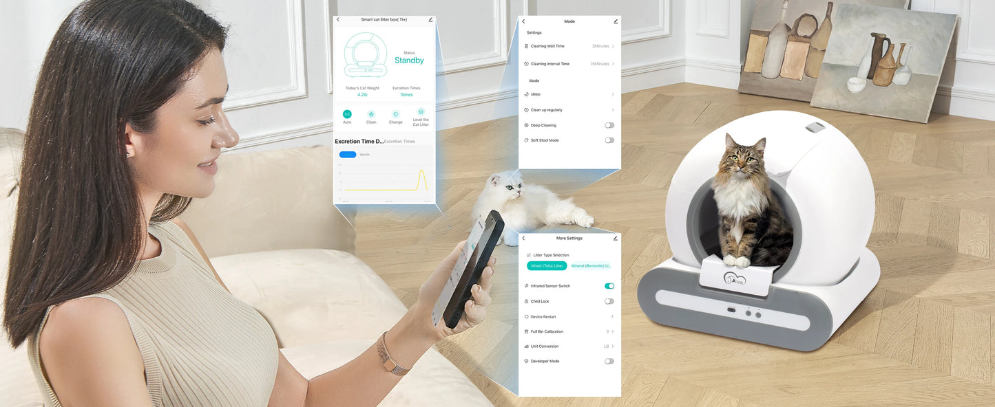 WiFi connected self cleaning litter box