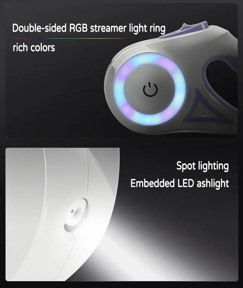 LED Retractable Dog Leash with Light – Reflective Extendable Lead for Dogs & Cats