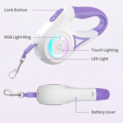 extendable dog leash with led light