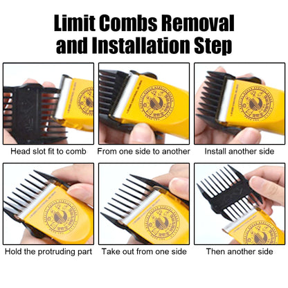 Step-by-step guide on how to use a hair comb with images and text.