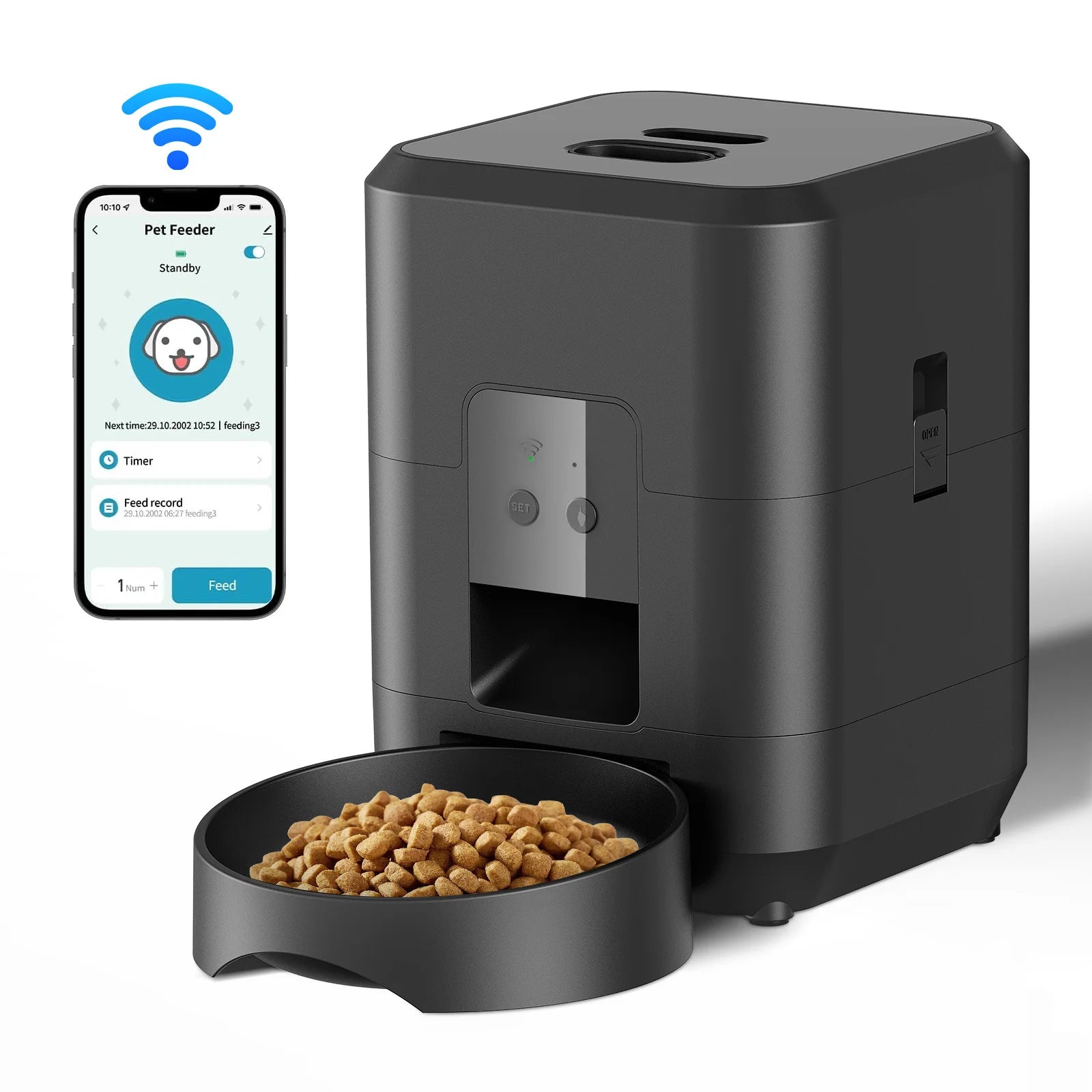 2L cat and dog food dispenser automatic black